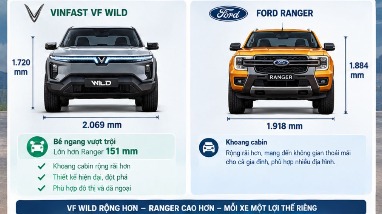 Ngoại thất VF Wild và Ford Ranger