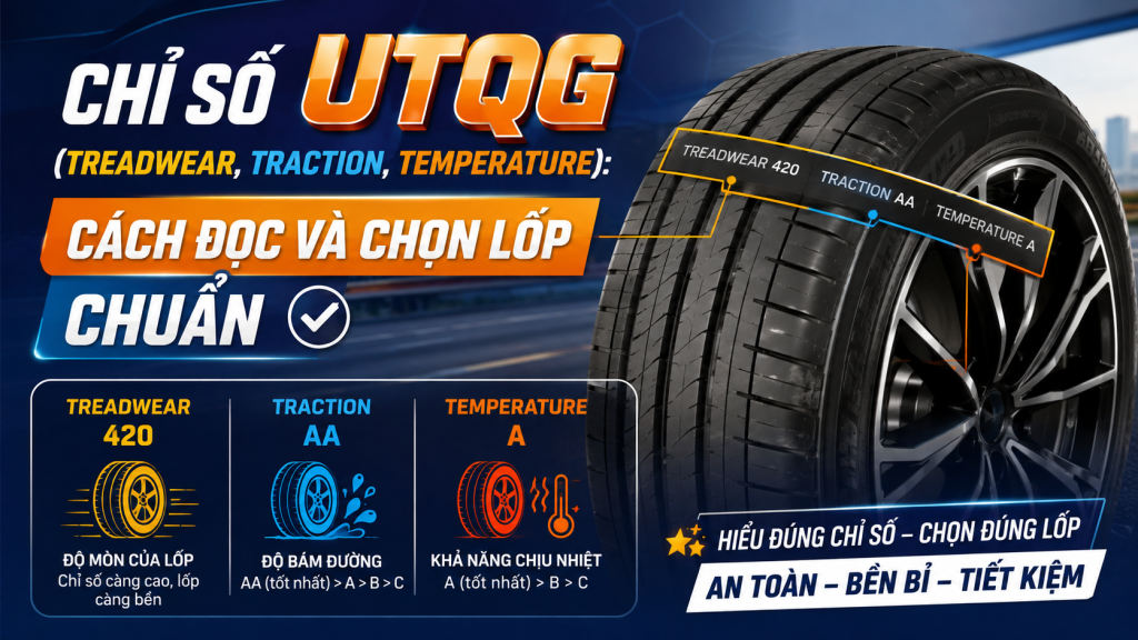 Chỉ số UTQG (Treadwear, Traction, Temperature): Cách đọc và chọn lốp chuẩn