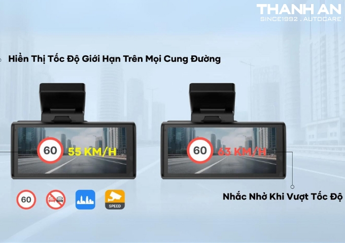 Camera hành trình Vietmap M2 hiện thị tốc độ giới hạn trên mọi cung đường