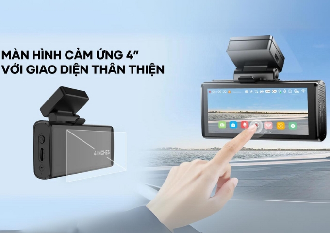 Camera hành trình VIETMAP M2 có màn hình cảm ứng 4 với giao diện thân thiện