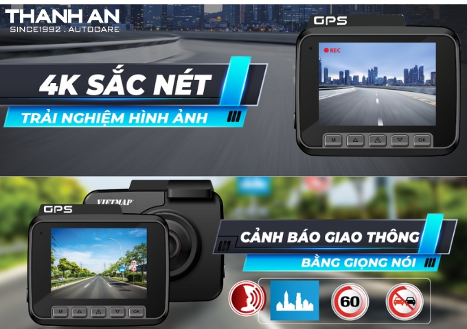 Lắp camera hành trình Vietmap C61 Pro ghi hình 4k và tích hợp cảnh báo giao thông bằng giọng nói 