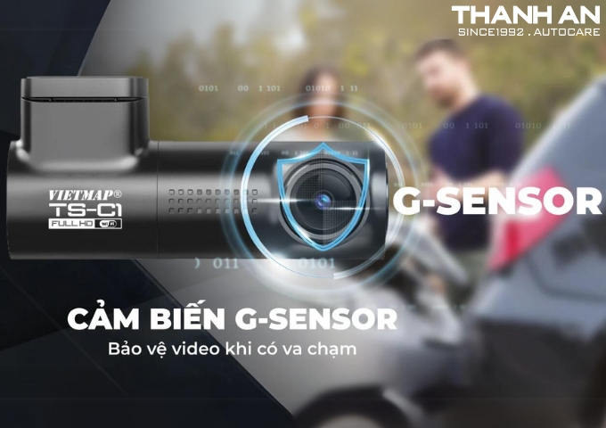 Camera hành trình Vietmap C1 tích hợp cảm biến G-Sensor bảo vệ video khi có va chạm