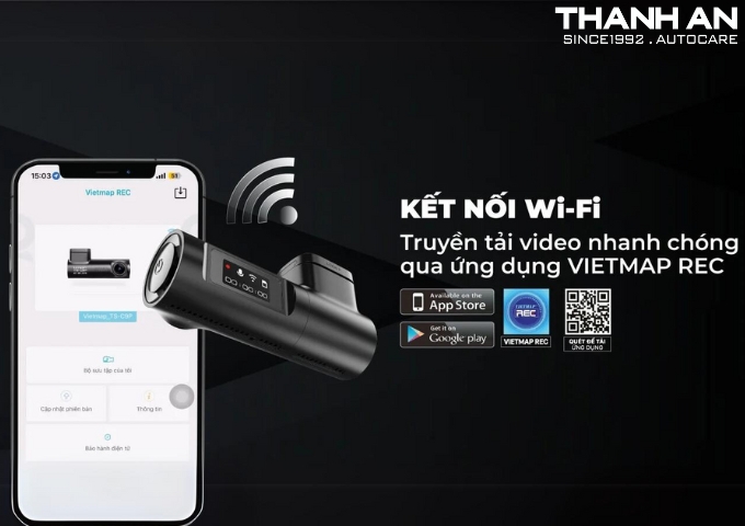 Camera hành trình Vietmap C1 truyền tải video nhanh chóng qua ứng dụng Vietmap REC