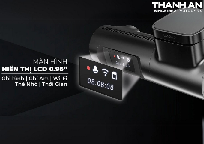 Camera hành trình Vietmap C1 được trang bị màn hình LCD 0.96 giúp hiện thị ghi hình, ghi âm, thời gian thực