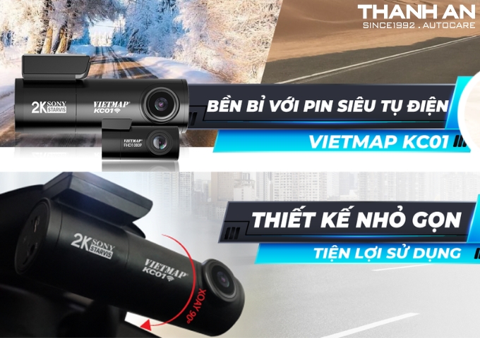 Lắp camera hành trình Vietmap KC01 thiết kế nhỏ gọn bền bỉ với pin siêu tụ điện