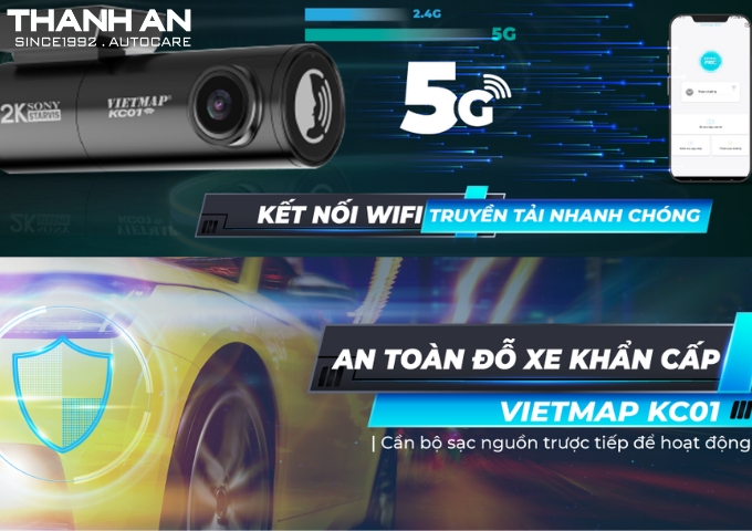 Lắp camera hành trình Vietmap KC01 truyền tải wifi nhanh chóng và ghi hình khẩn cấp