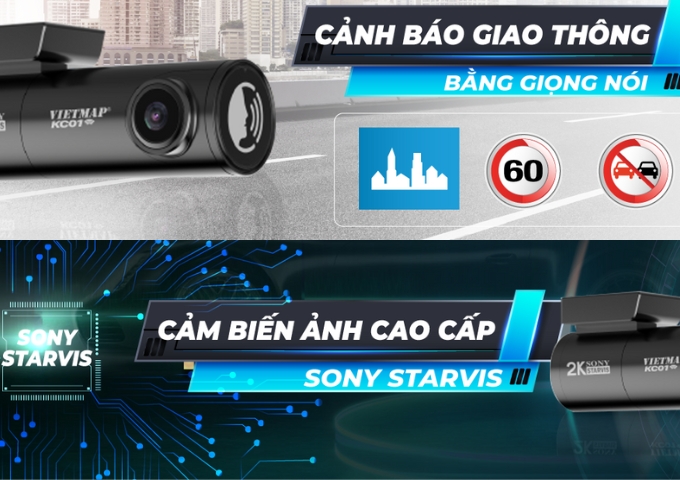 Lắp camera hành trình Vietmap KC01 cảnh báo giao thông bằng giọng nói và cảm biến hình ảnh cao cấp