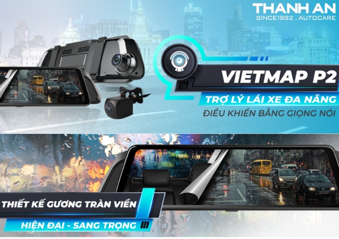 Camera hành trình Vietmap P2 tích hợp gương tràn viền điều khiển đa năng bằng giọng nói