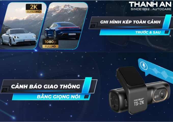 Camera hành trình Vietmap TS-2k cảnh báo giao thông ghi hình sắc nét trước sau