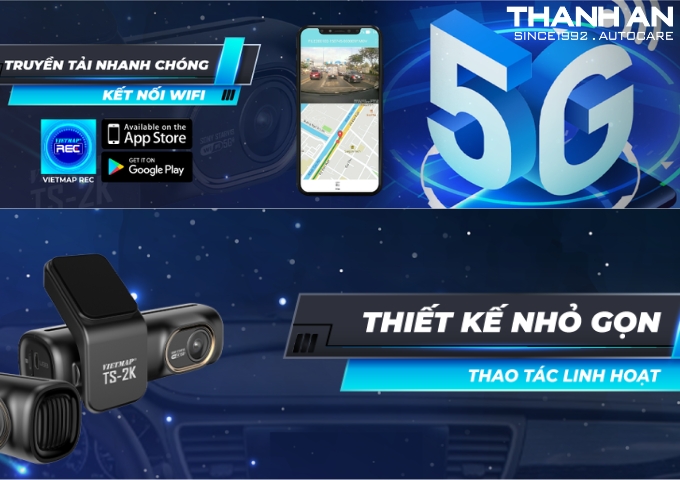 Camera hành trình Vietmap TS-2k thiết kế nhỏ gọn truyền tải wifi nhanh chóng