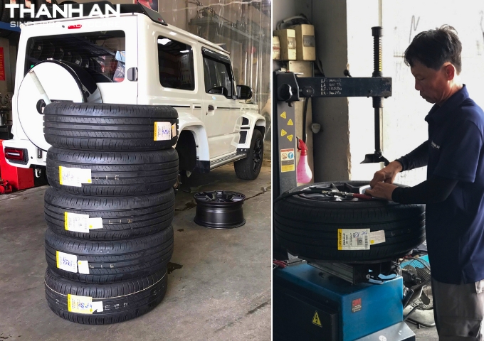 Kỹ thuật viên thay lốp Dunlop 215/60R17 Enasave EC300+ Nhật Bản/ Thái Lan Cho xe Suzuki Jimny tại quận 7