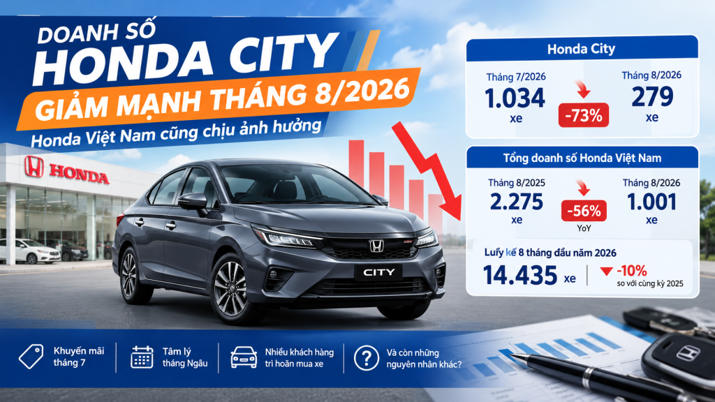 Honda City Giảm 73% Doanh Số Tháng 8/2026: Vì Sao Lao Dốc Mạnh?