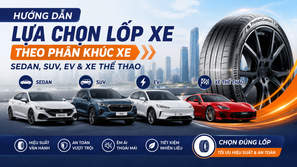 Hướng dẫn lựa chọn lốp xe theo phân khúc xe: Sedan, SUV, EV & xe thể thao