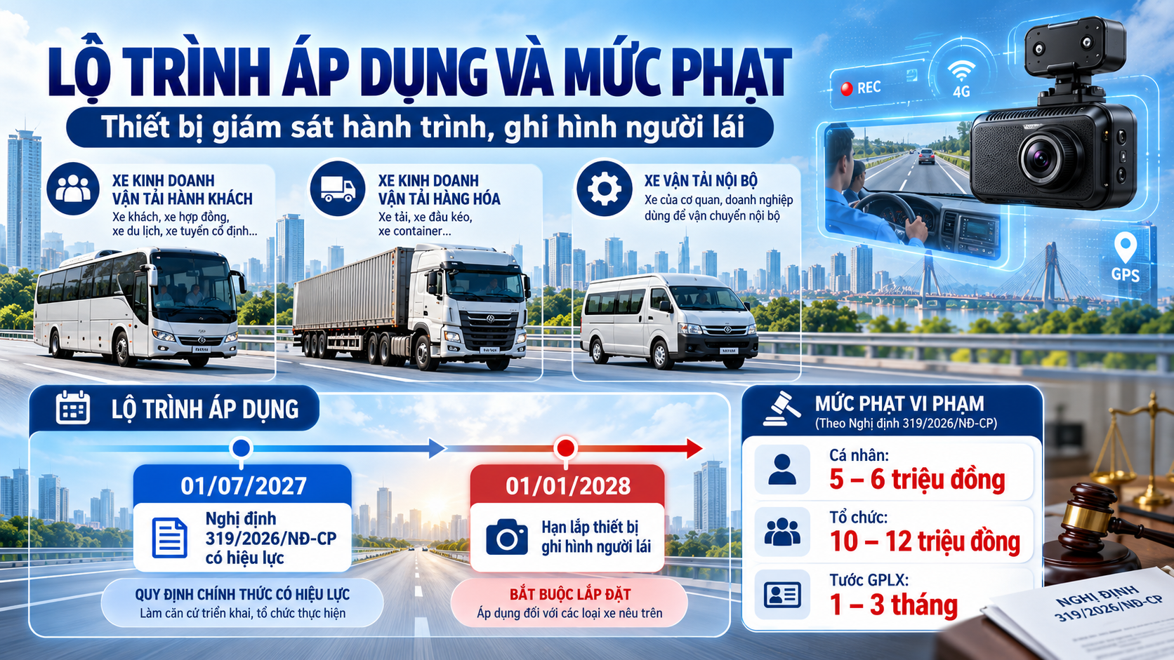 Lộ trình áp dụng thiết bị giám sát hành trình, camera người lái và mức phạt vi phạm theo quy định 2026