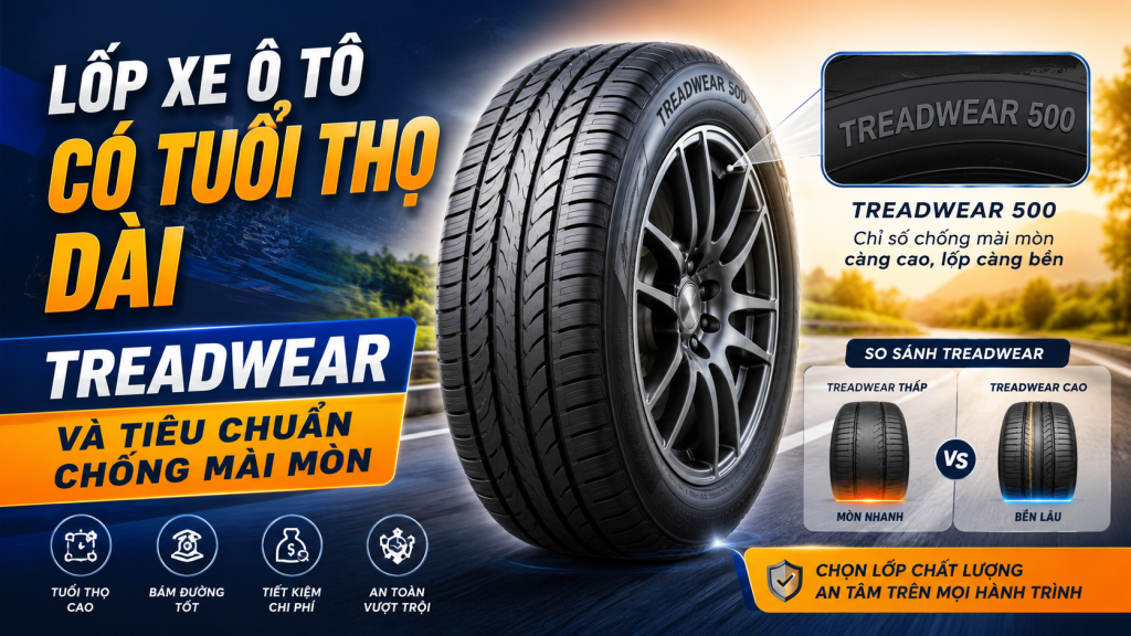 Lốp xe ô tô có tuổi thọ dài: Treadwear và tiêu chuẩn chống mài mòn