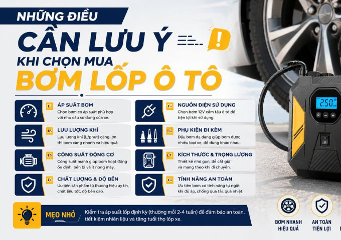 Chọn mua bơm lốp ô tô: 5 Lưu ý vàng cần biết