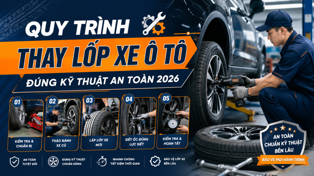 Quy trình thay lốp xe ô tô đúng kỹ thuật an toàn 2026
