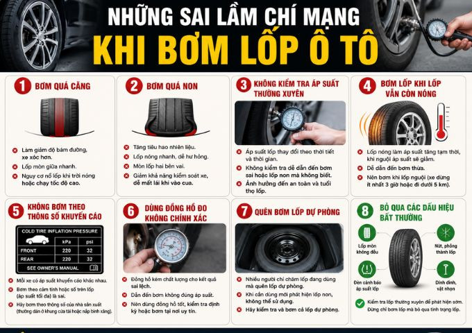 6 Sai lầm chí mạng khi bơm lốp ô tô tài xế cần tránh