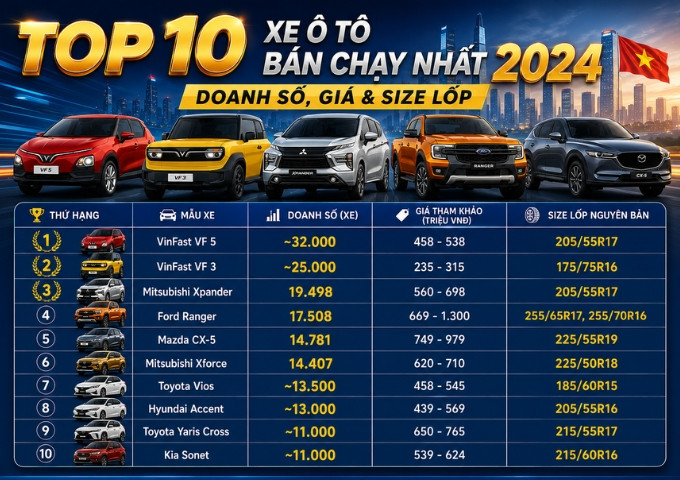 Top 10 Xe Ô Tô Bán Chạy Nhất 2024 Tại Việt Nam