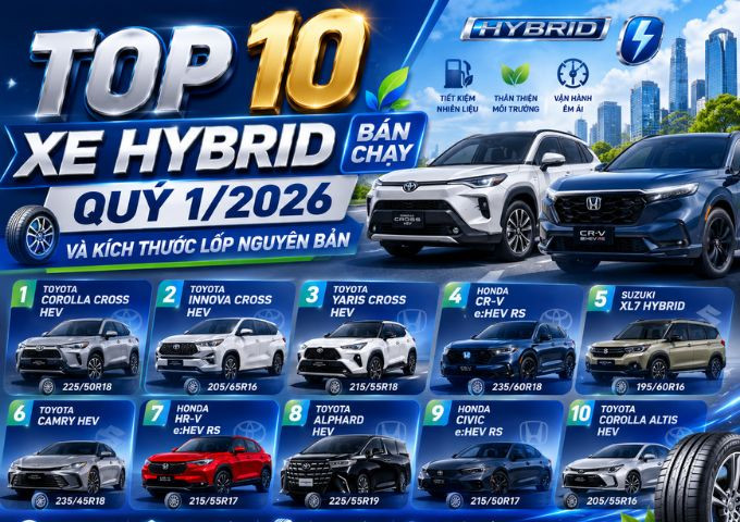 Top 10 Xe Hybrid Bán Chạy Quý 1/2026 Và Kích Thước Lốp Nguyên Bản