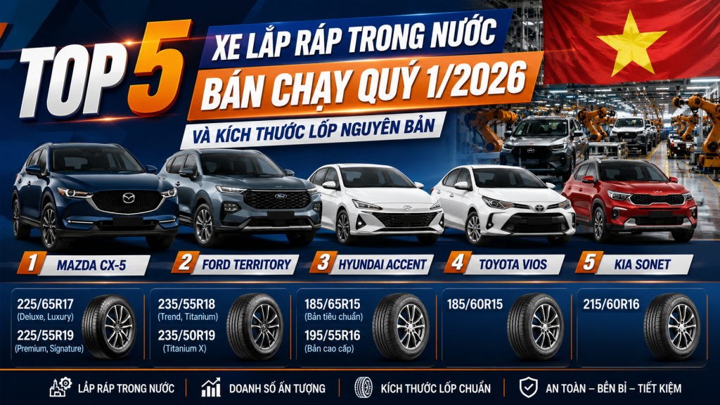 Top 5 Xe Lắp Ráp Trong Nước Bán Chạy Quý 1/2026 Và Kích Thước Lốp