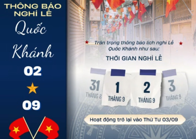 Thông báo lịch nghỉ lễ 2/9